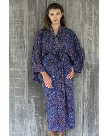 Bewildering Maze Handcrafted Blue & Peach Batik Rayon Robe from Indonesia