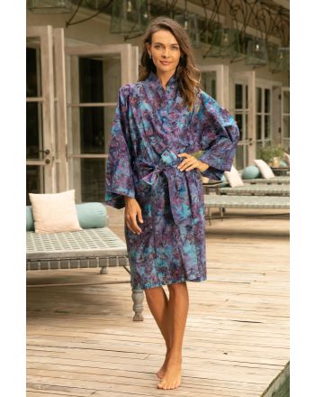 Moonlit Blossoms 100% Cotton Artisan Batik Robe